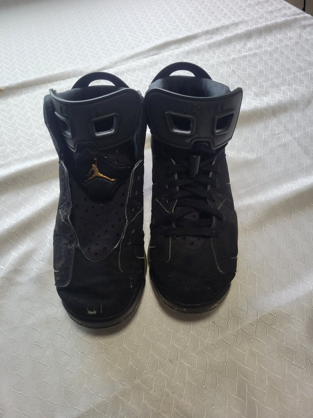 Air Jordan Black Suede Retro Sneakers with Gold Jumpman